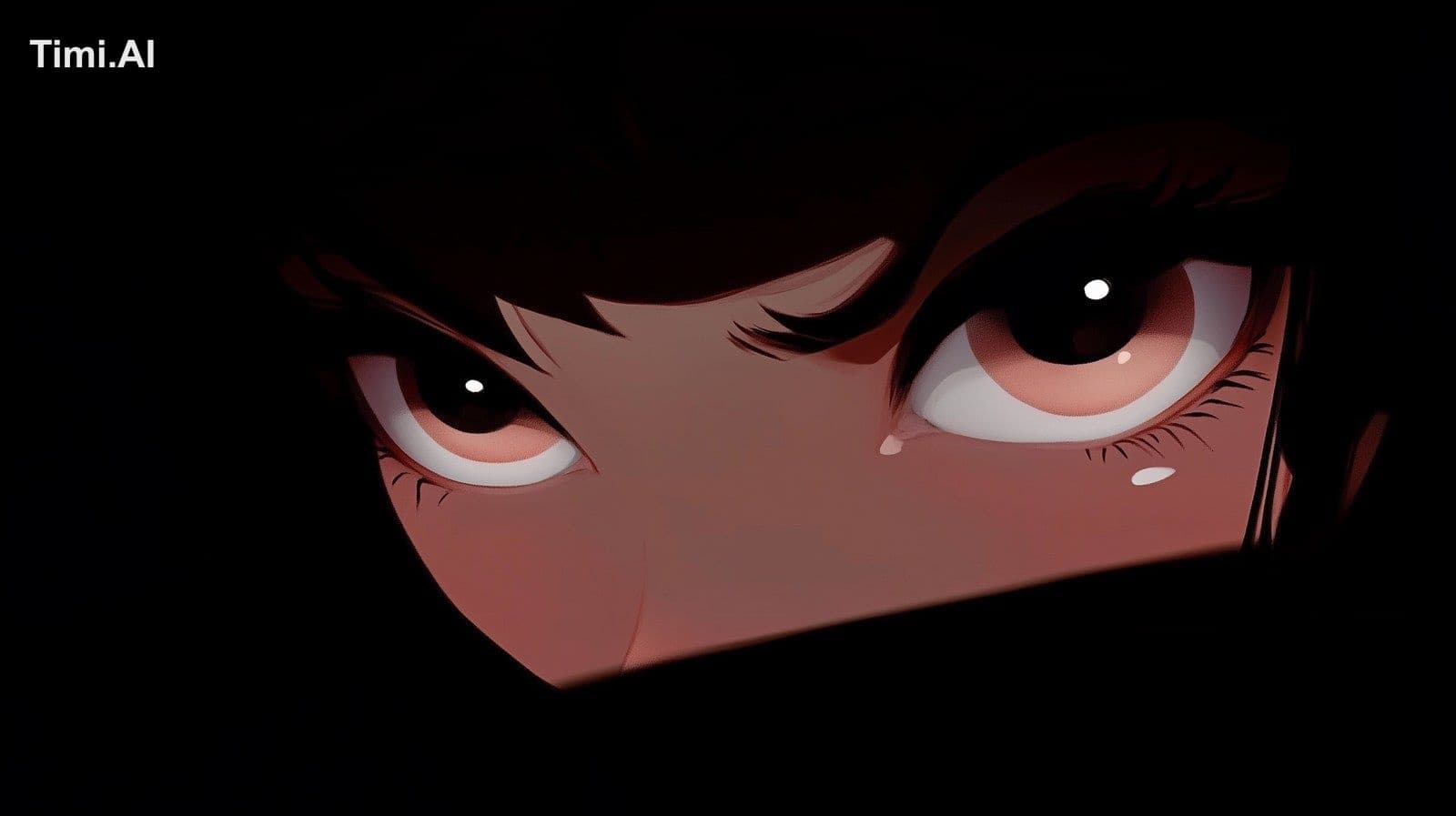 A close-up of a character's eyes in the darkness, with only 
