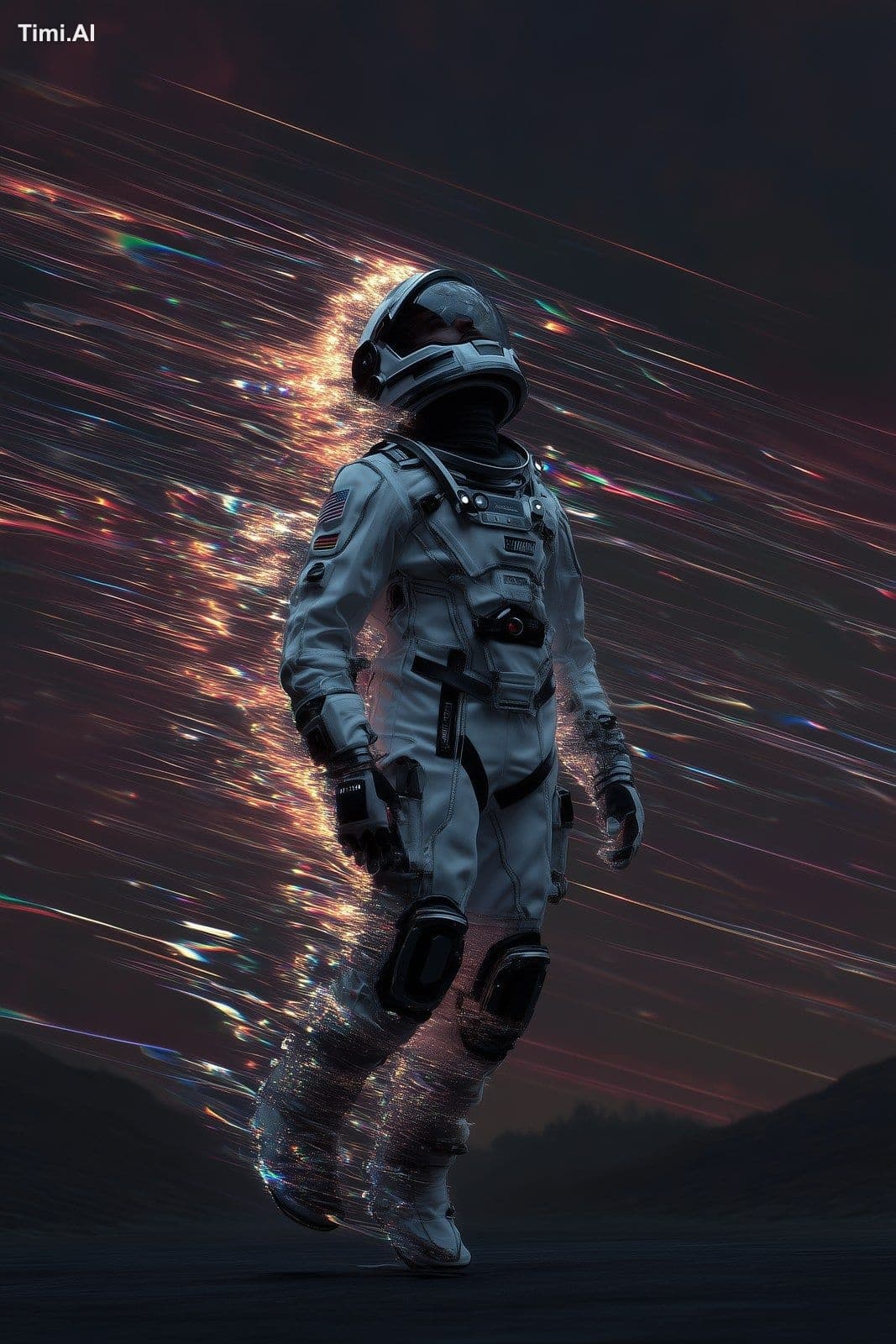 An astronaut in a white spacesuit with a helmet, standing an