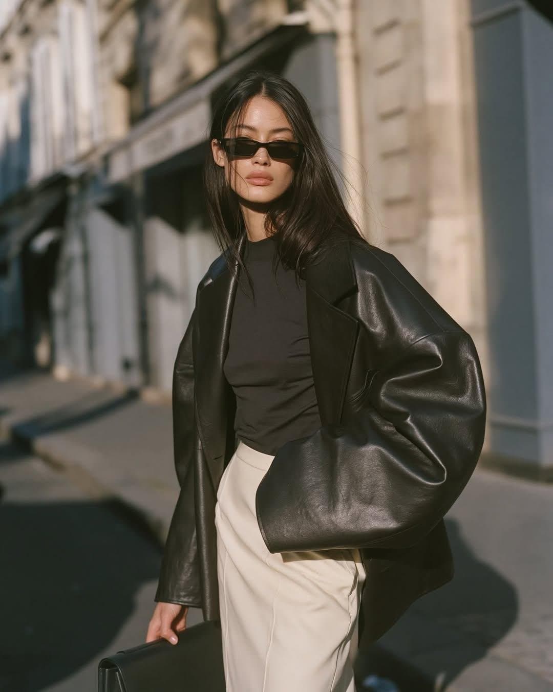 Photorealistic full body high fashion street editorial of a