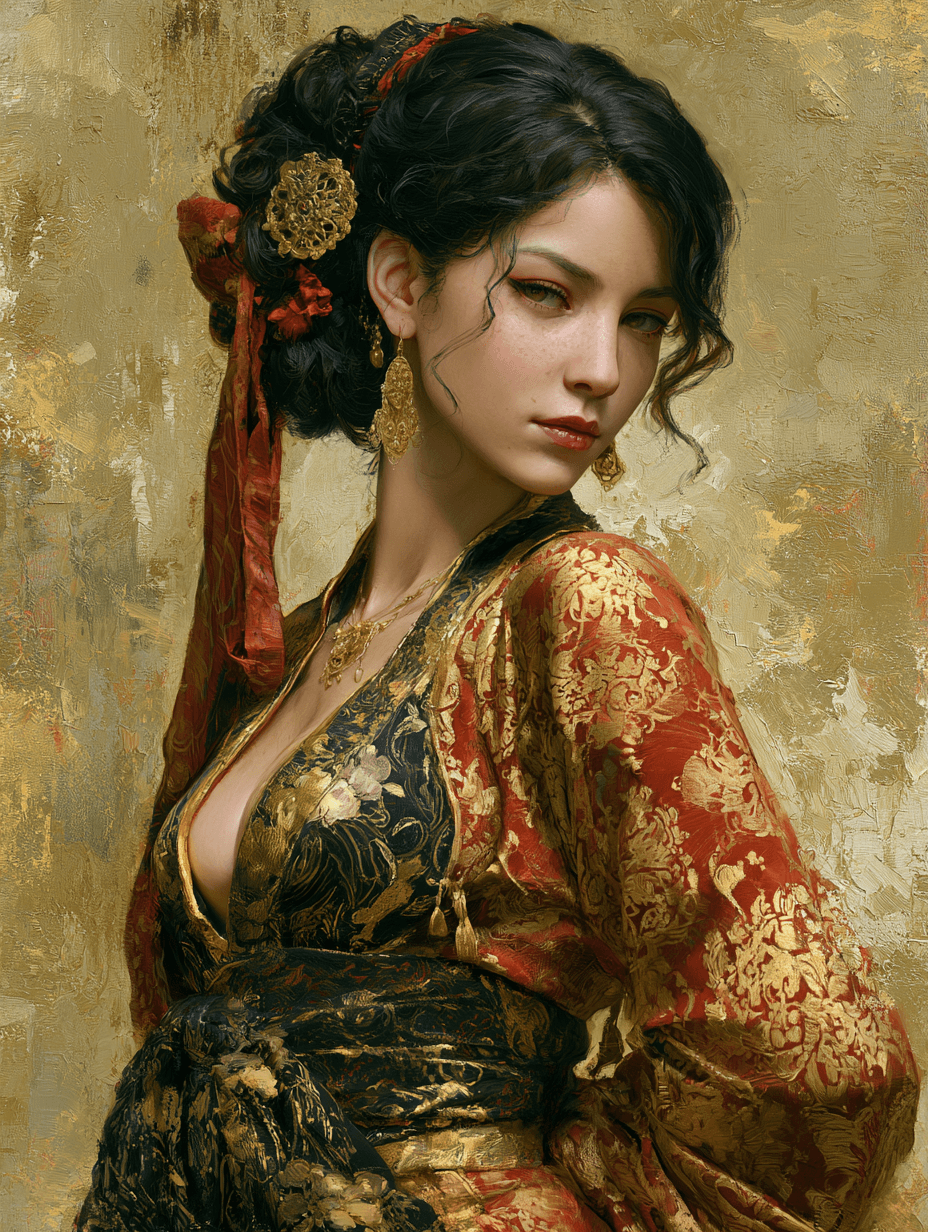 portrait half body female French concubine with slim curvy b