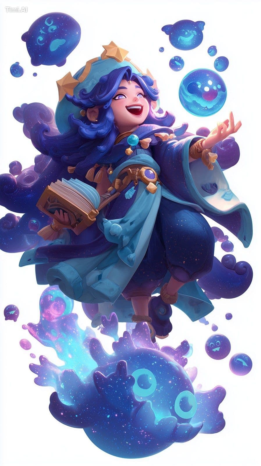 A female fortune teller in Clash Royale, with long hair, a b
