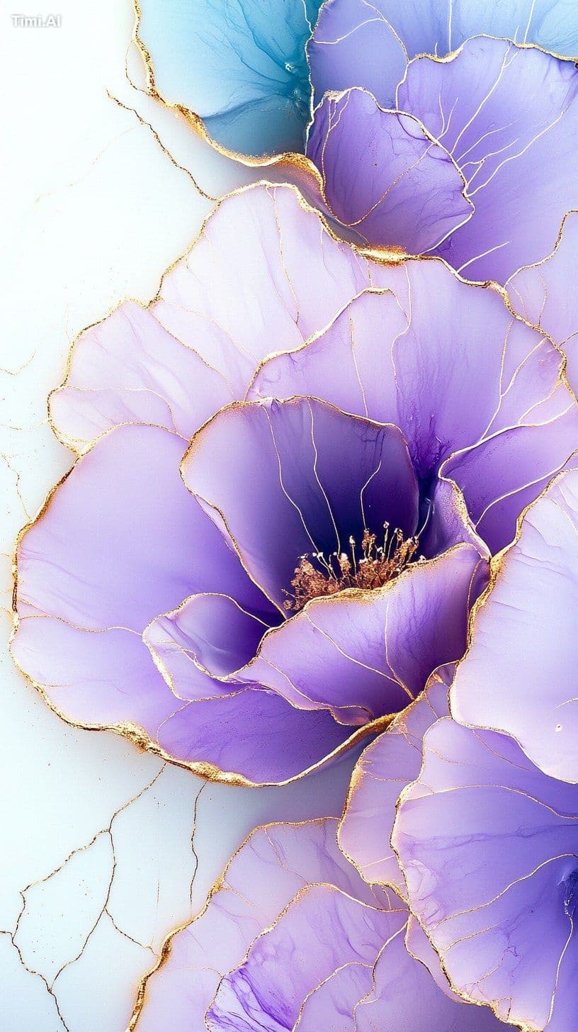 Alcohol ink with gold leading edge in metal, pastel purple a
