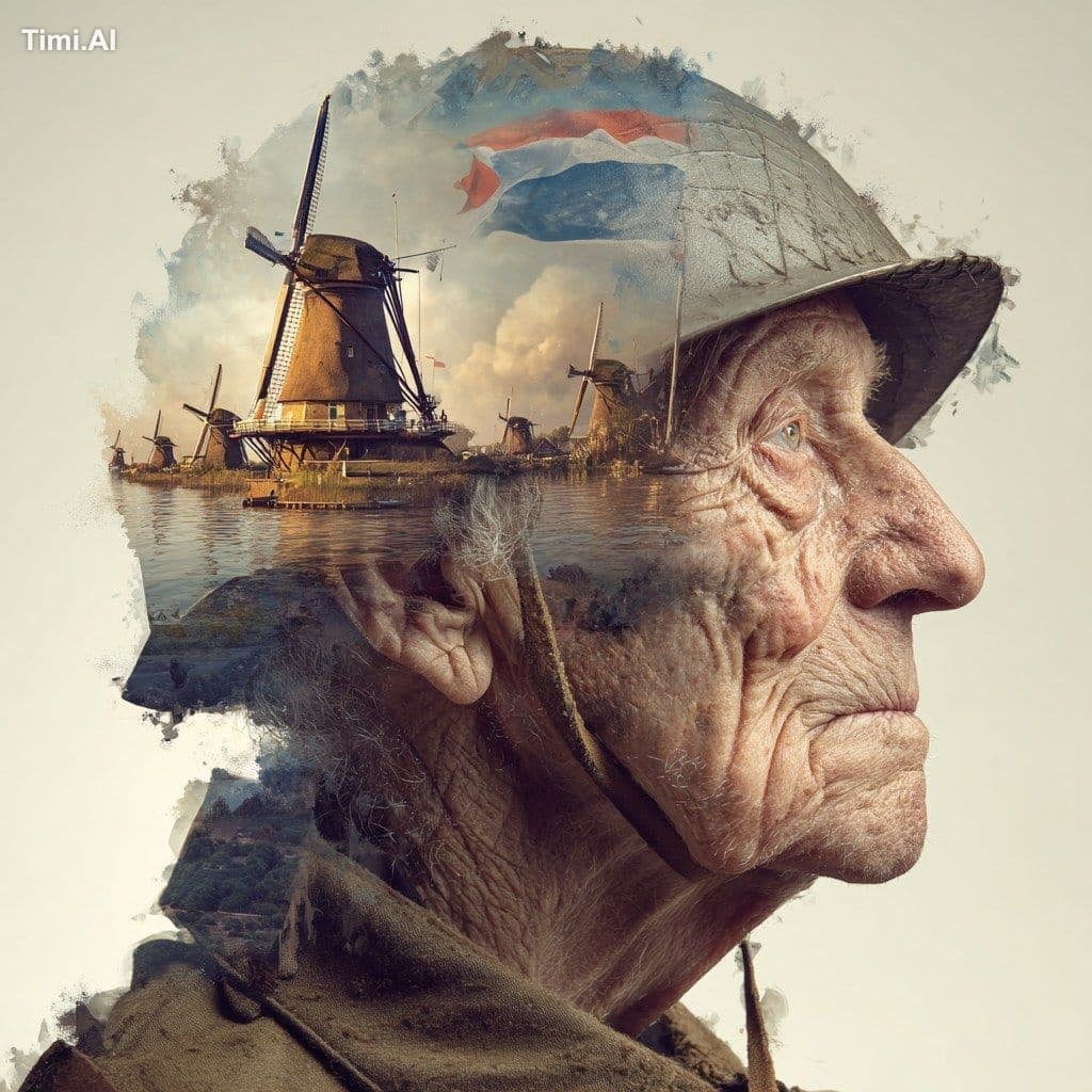 double exposure portrait of a 99-year-old British WWII veter