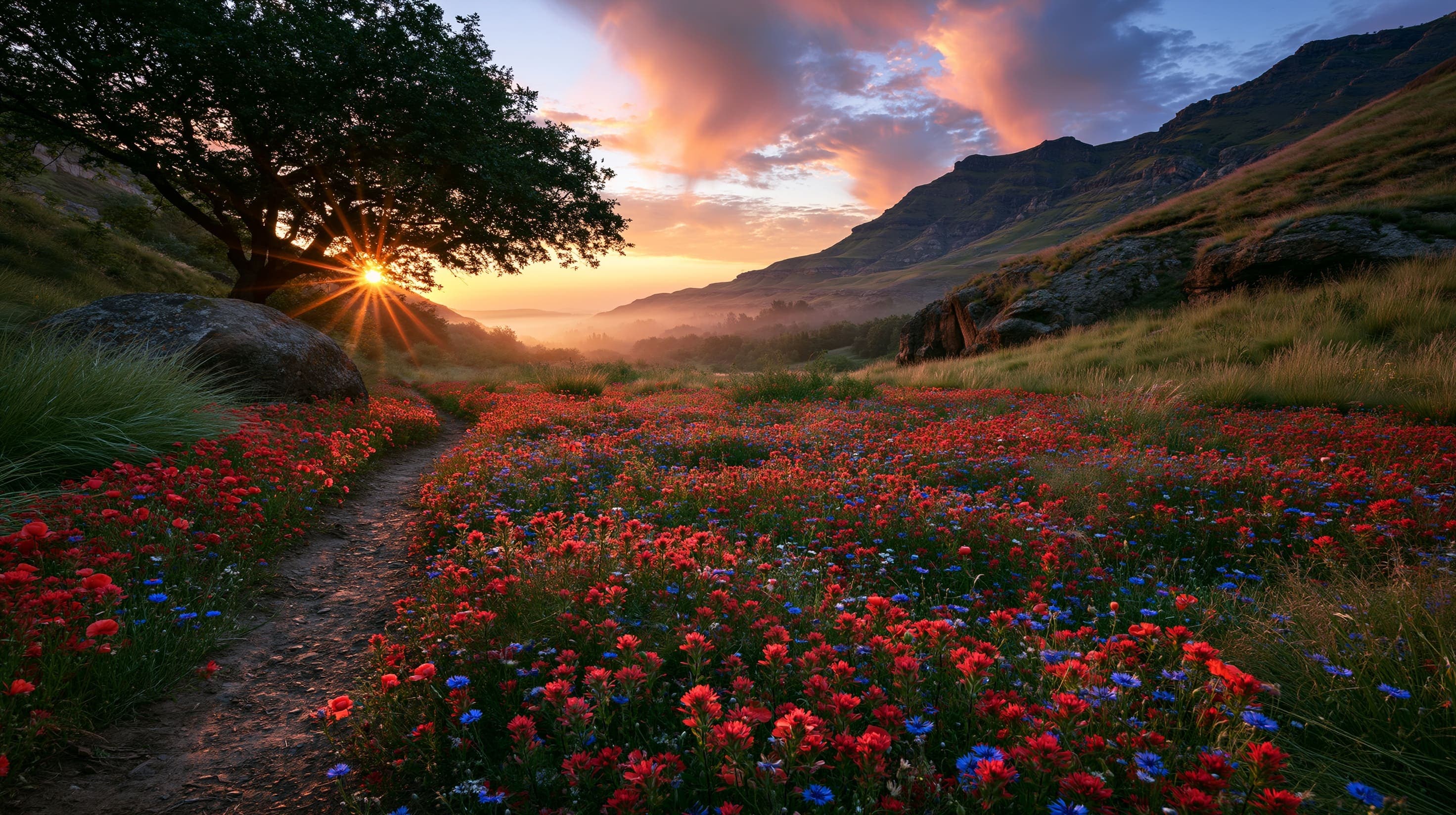 Ultra-detailed landscape photography of a winding dirt path