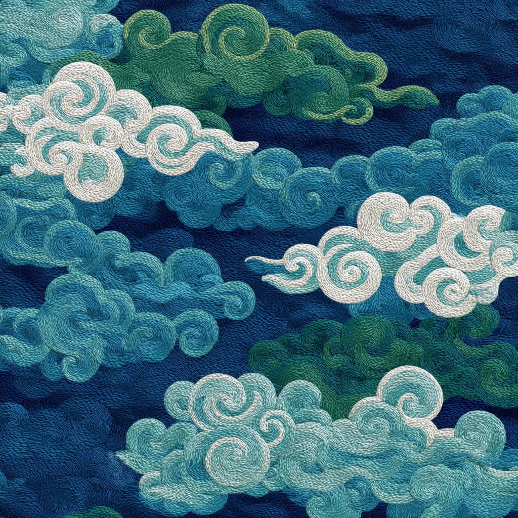 Embroidery pattern, featuring traditional Chinese flowing cl