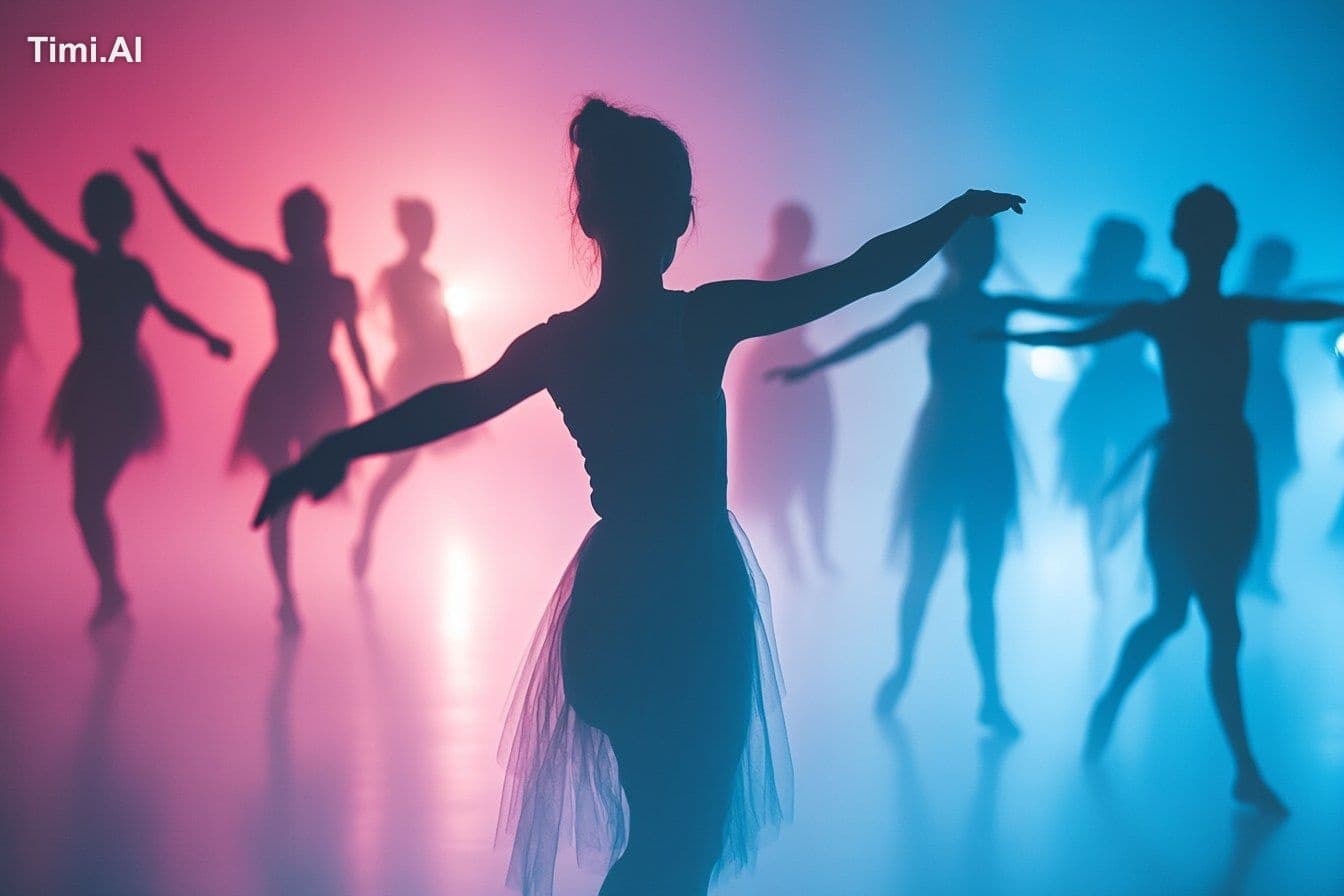 Silhouettes of dancers, women and children, dressed in cloth