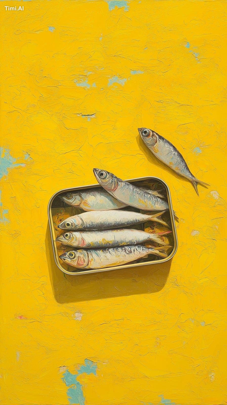 acrylic painting with textured yellow background with one ti