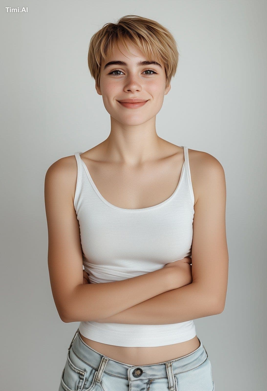 A hyper-realistic studio full front portrait medium long sho