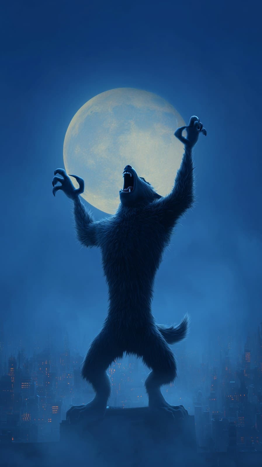 Pixar studio style cartoon Werewolf standing on its hind leg