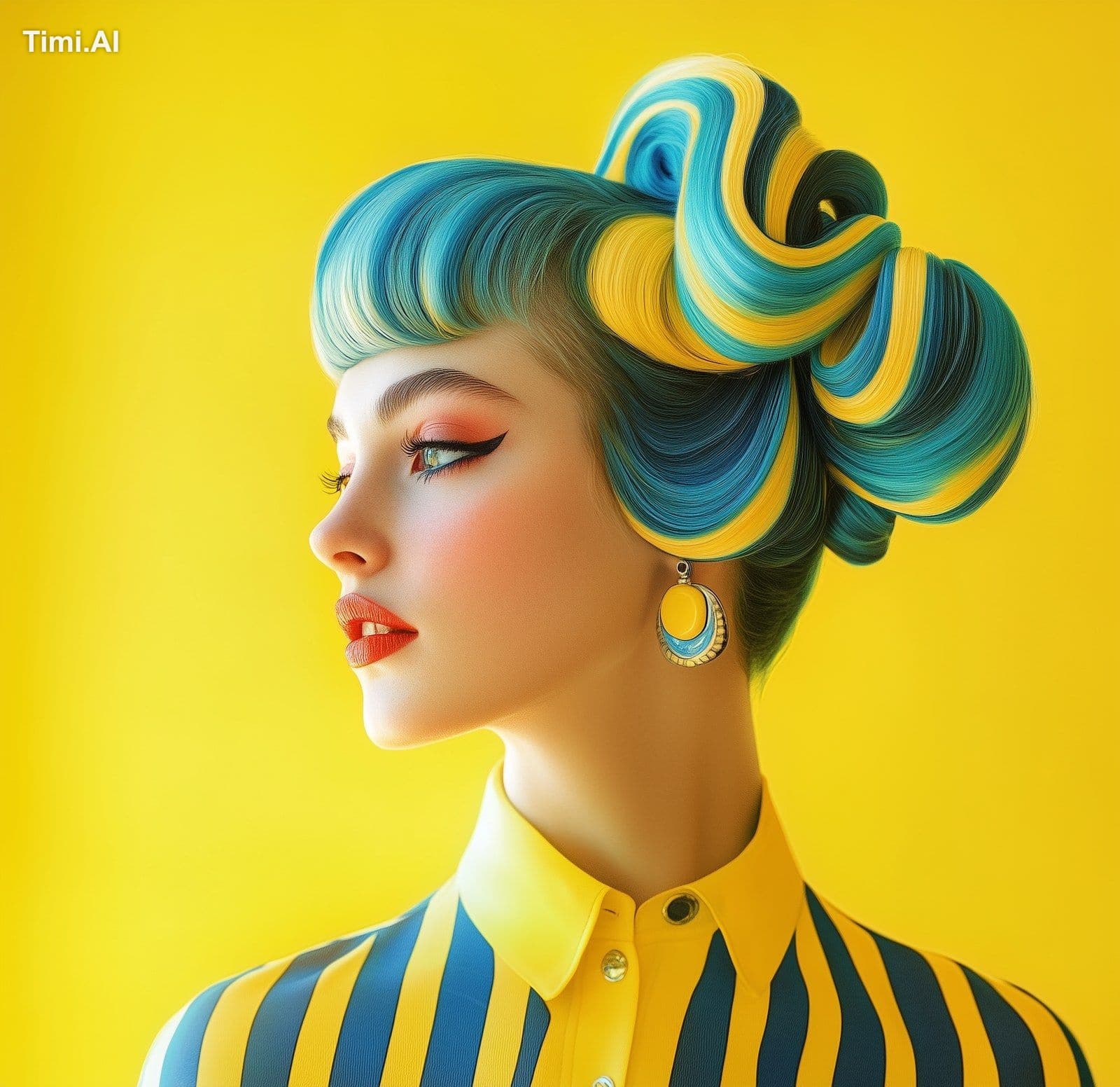 Medium format shot of A fashionable model with a 1960s-inspi