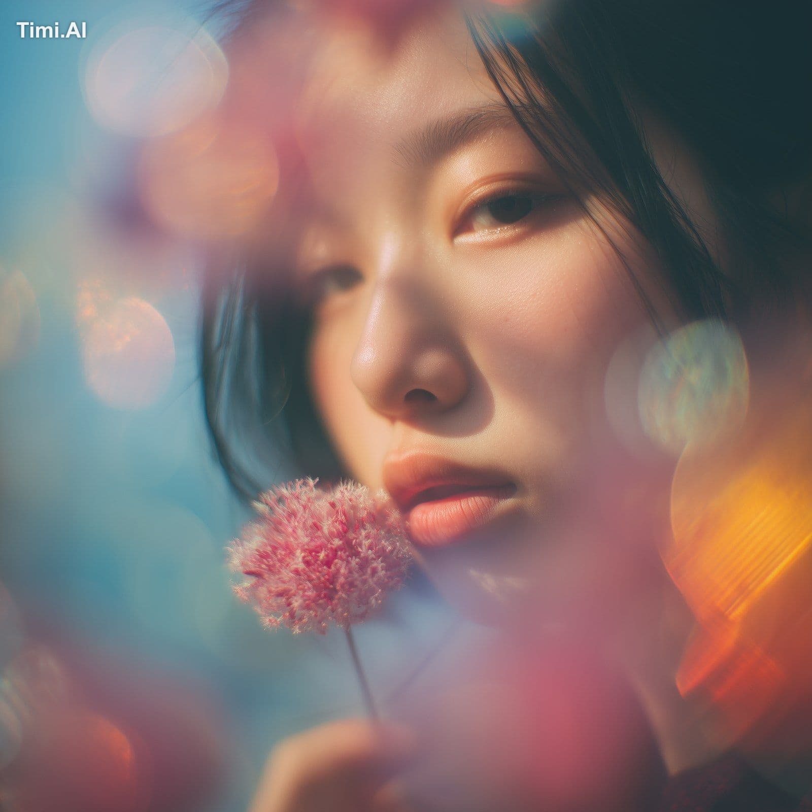 Create a close-up shot of a Chinese young woman holding a de
