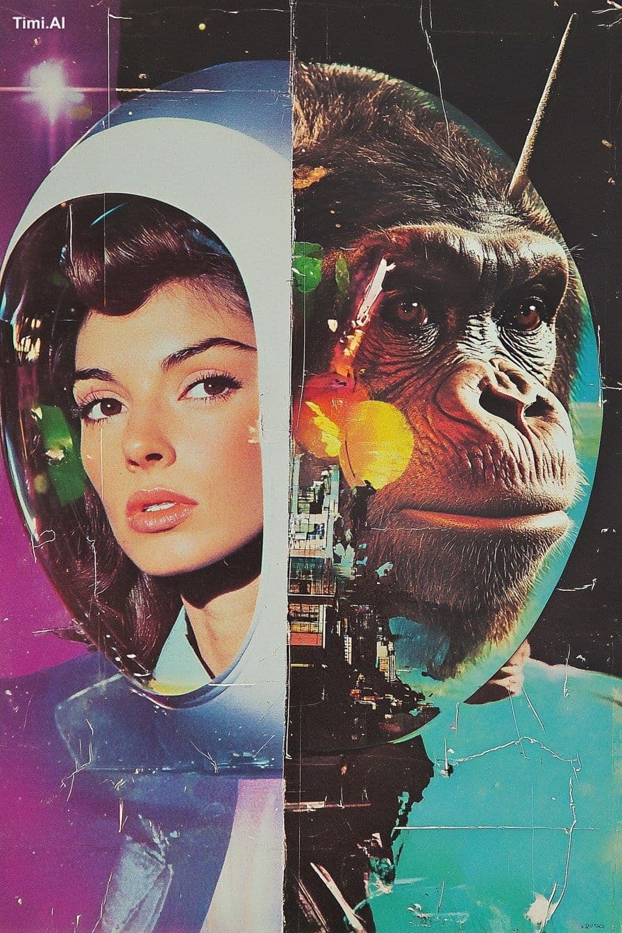 crackled poster movie, 1960s mod fashion planet of the apes 