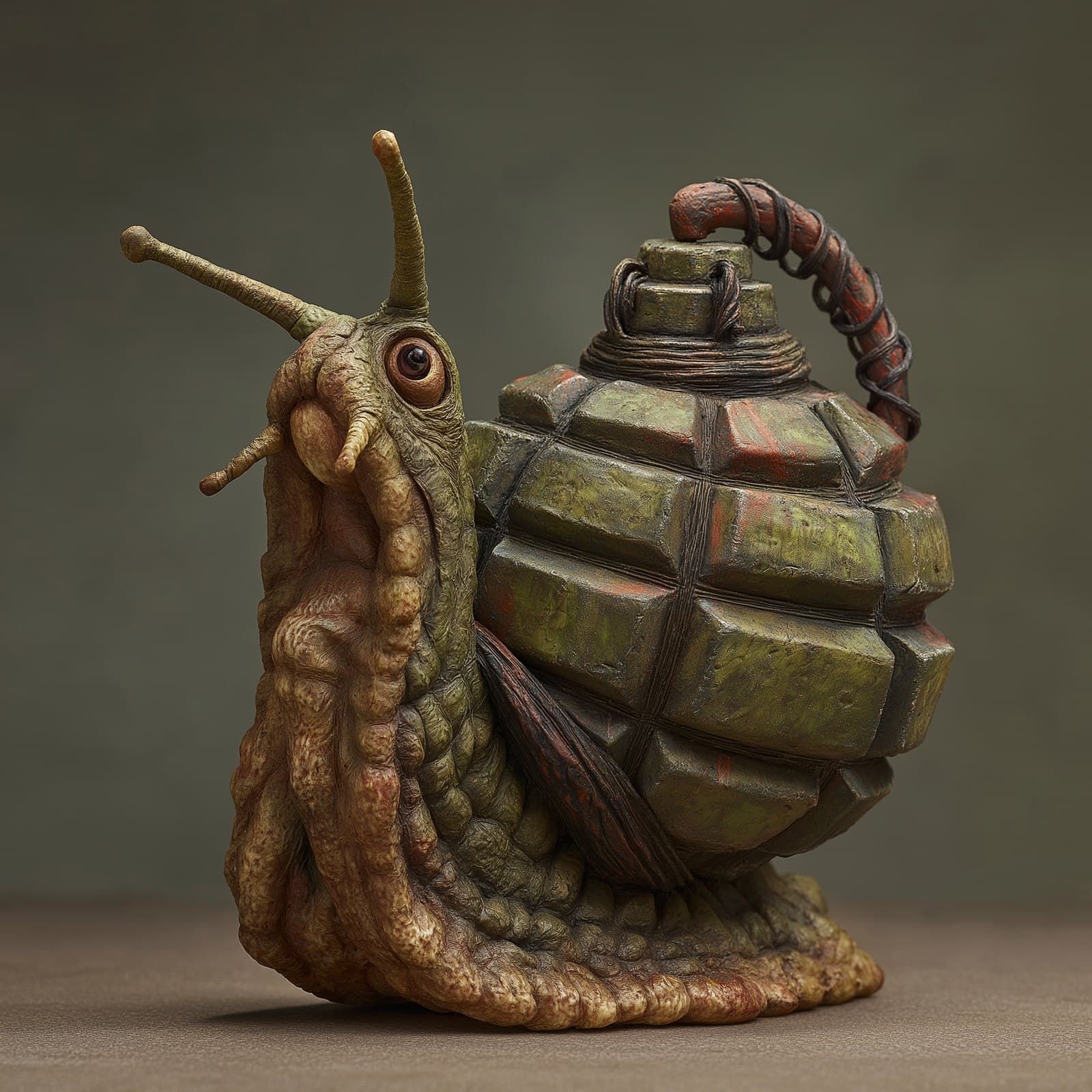 a hyper realistic slug with a shell that's a hand grenade --