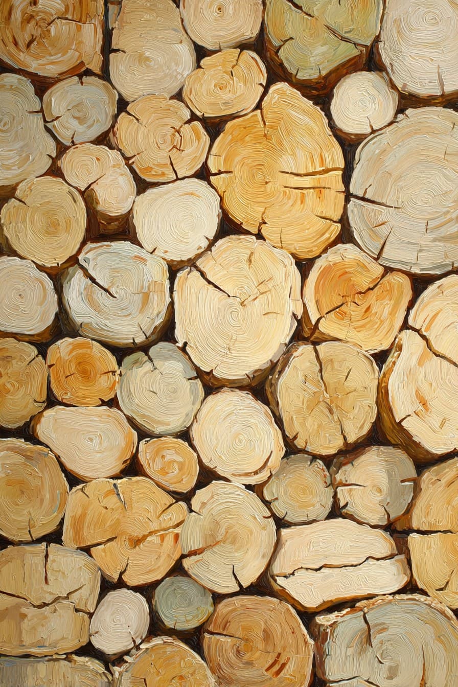 Oil painting of A close-up artistic composition of stacked c