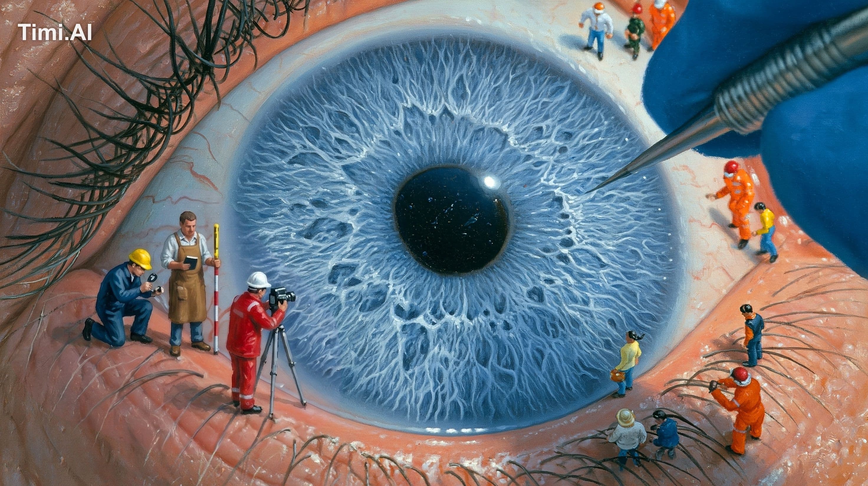 Super macro close-up of pupil and iris inspected by little p