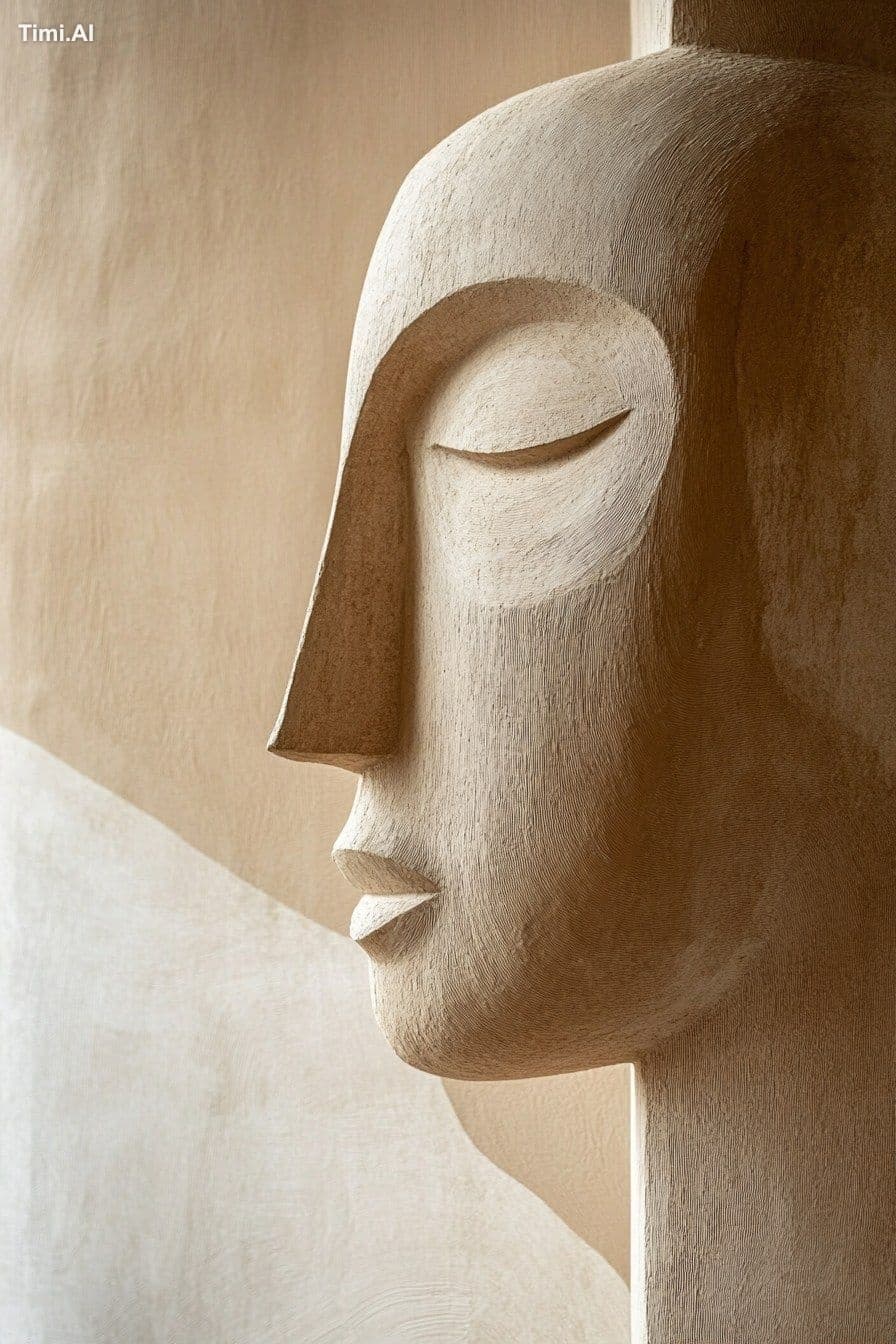modern abstract weird face geometric shapes, japandi, wabi s