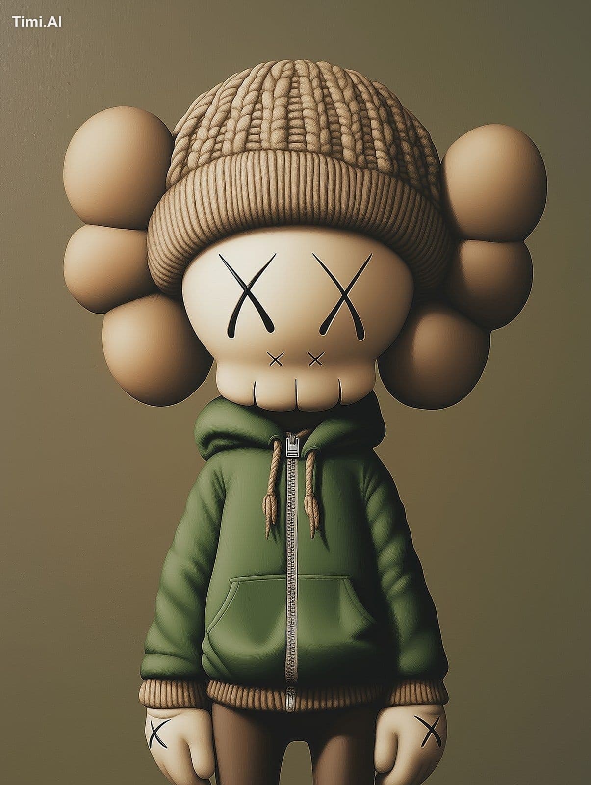 a disney cartoon scene of a KAWS character wearing a beanie,