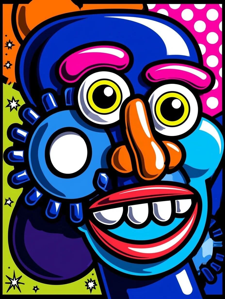 Vertical 3:4 illustration. Abstract cartoon face filling the