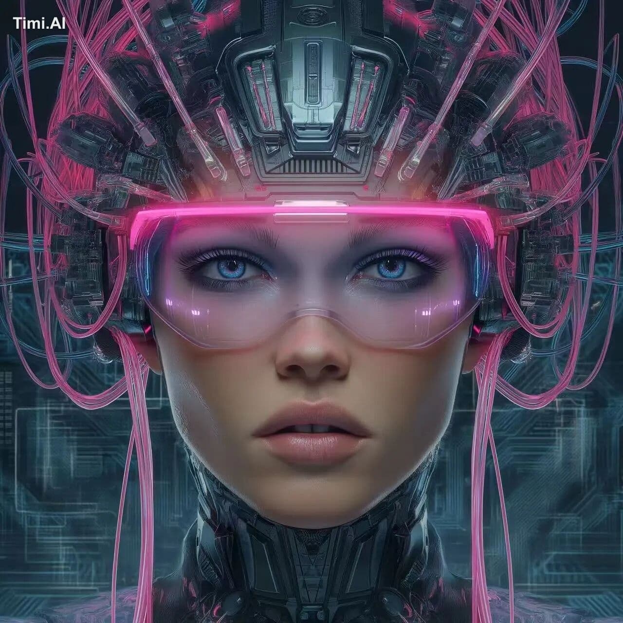 beautiful cyberpunk goddess, centered portrait, pale luminou