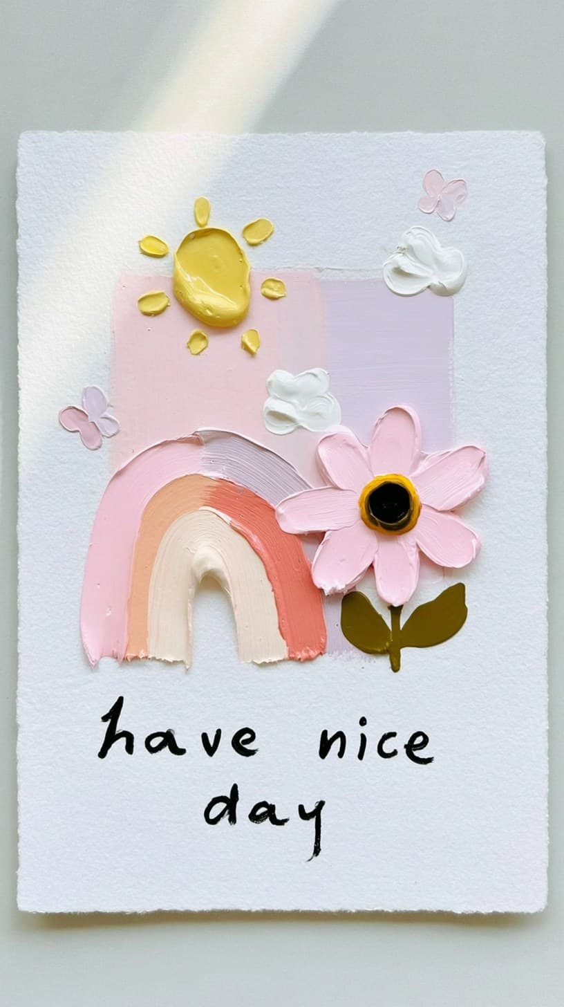 Cute minimalist impasto oil painting on rough white textured