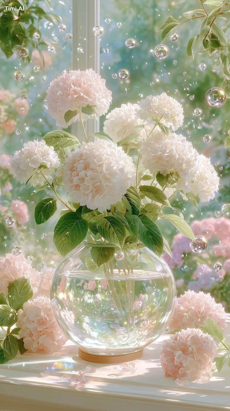 It's drizzling outside the window,hydrangea, soft and dreamy
