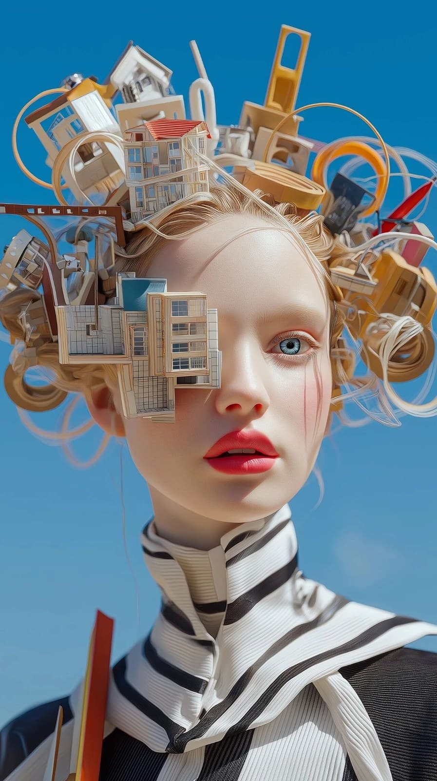 Surreal ultra-detailed portrait of a female architect with p