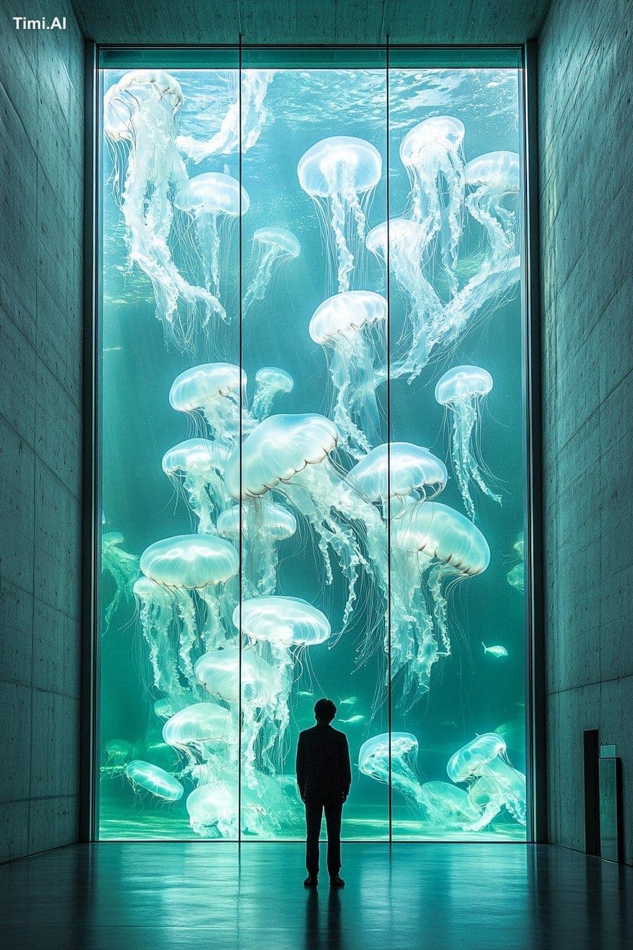 Frontal perspective, a huge floor-to-ceiling window occupies