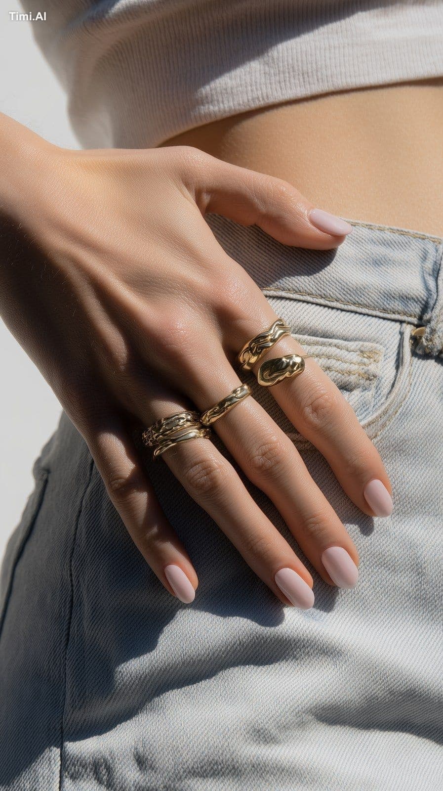 A hyper-realistic close-up of a white woman’s hand resting o