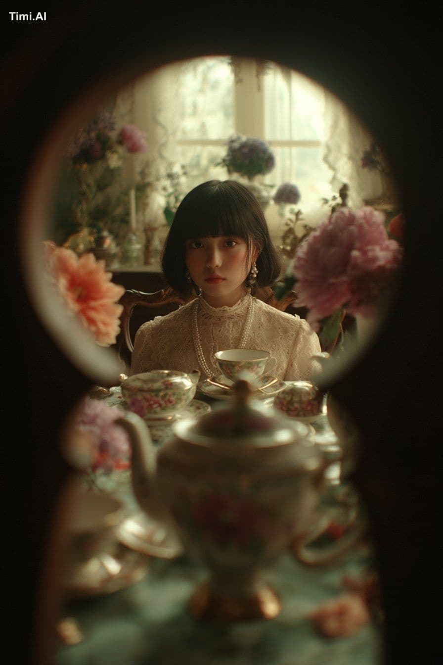 a whimsical scene viewed through a large keyhole, centered o