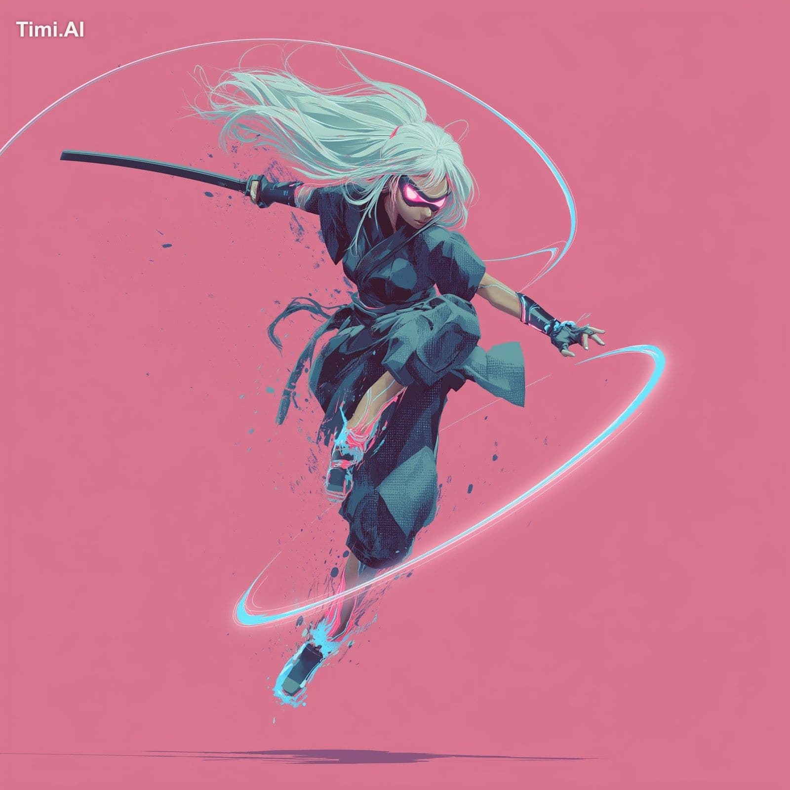 A stylized original fictional character a futuristic samurai