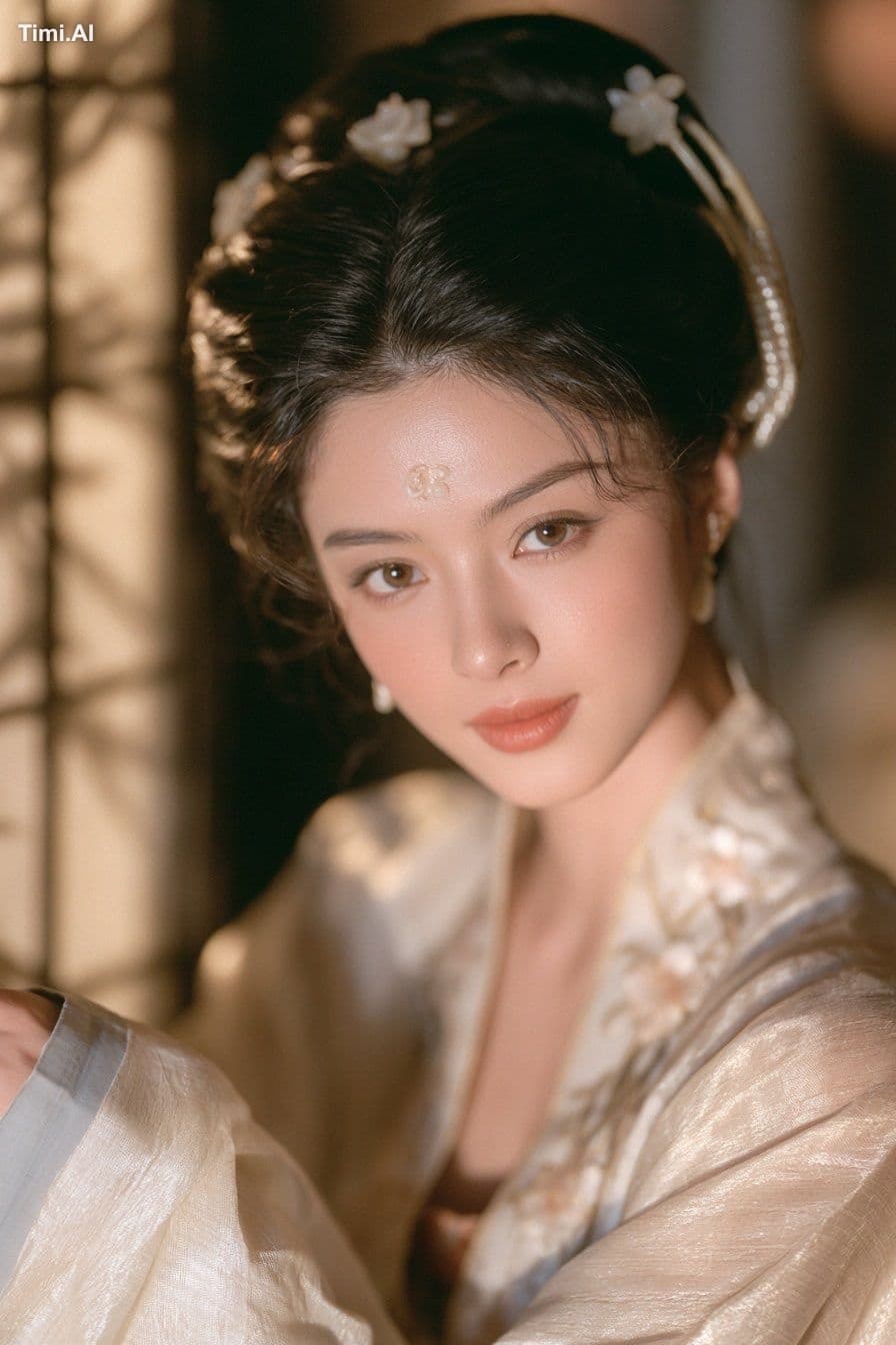 Song dynasty court lady, East Asian refined slender oval fac