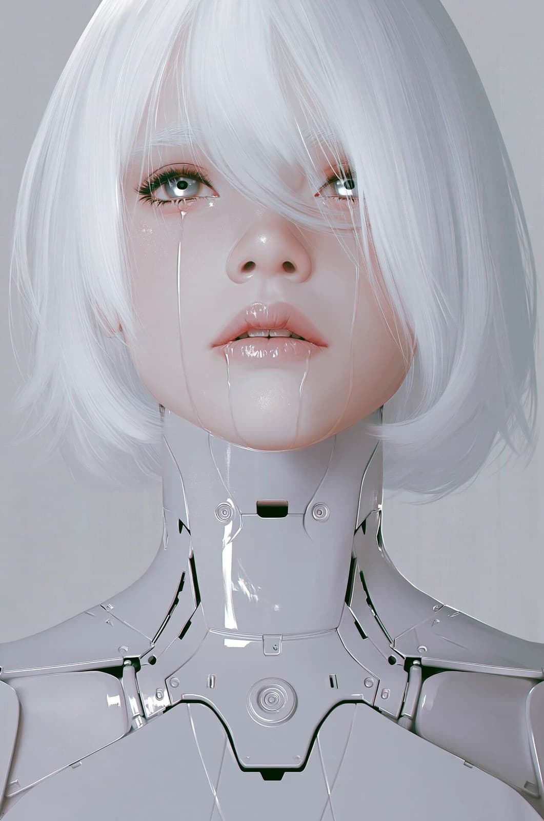 a beautiful illustration of an android woman with white hair