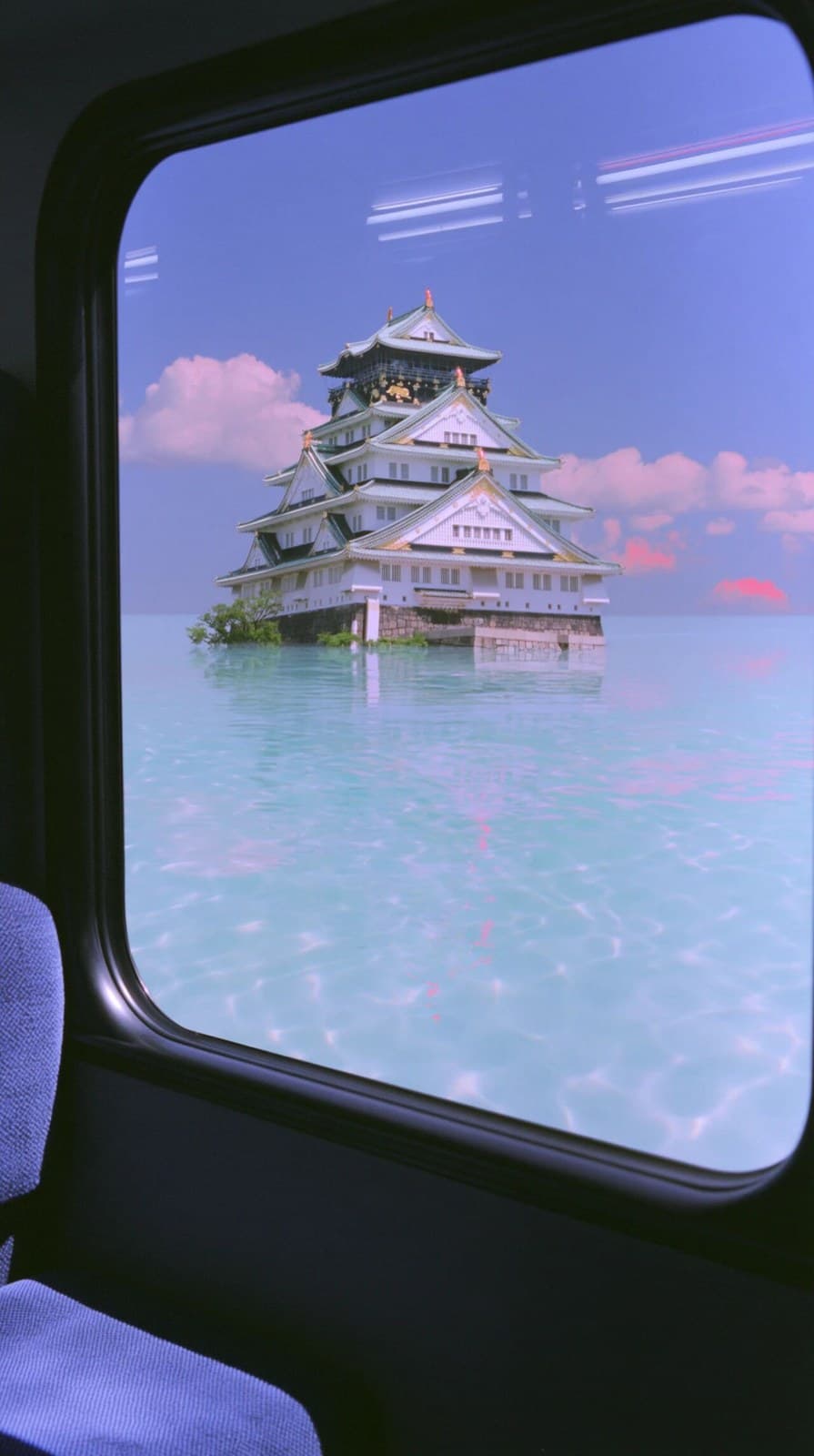 photorealistic dreamcore liminal space, viewed from inside a