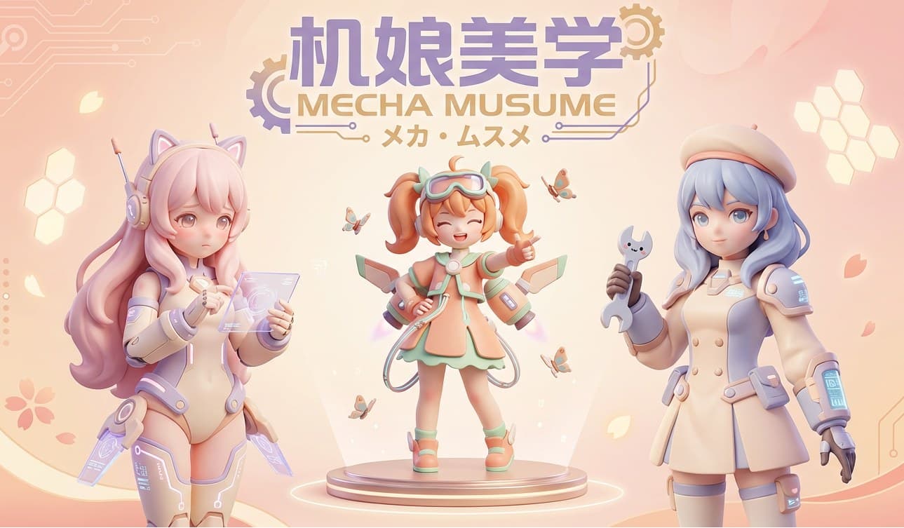 糖果色赛博 (Candy-colored Cyber) + 机娘美学 (Mecha Musume) + 超写实二次元 (