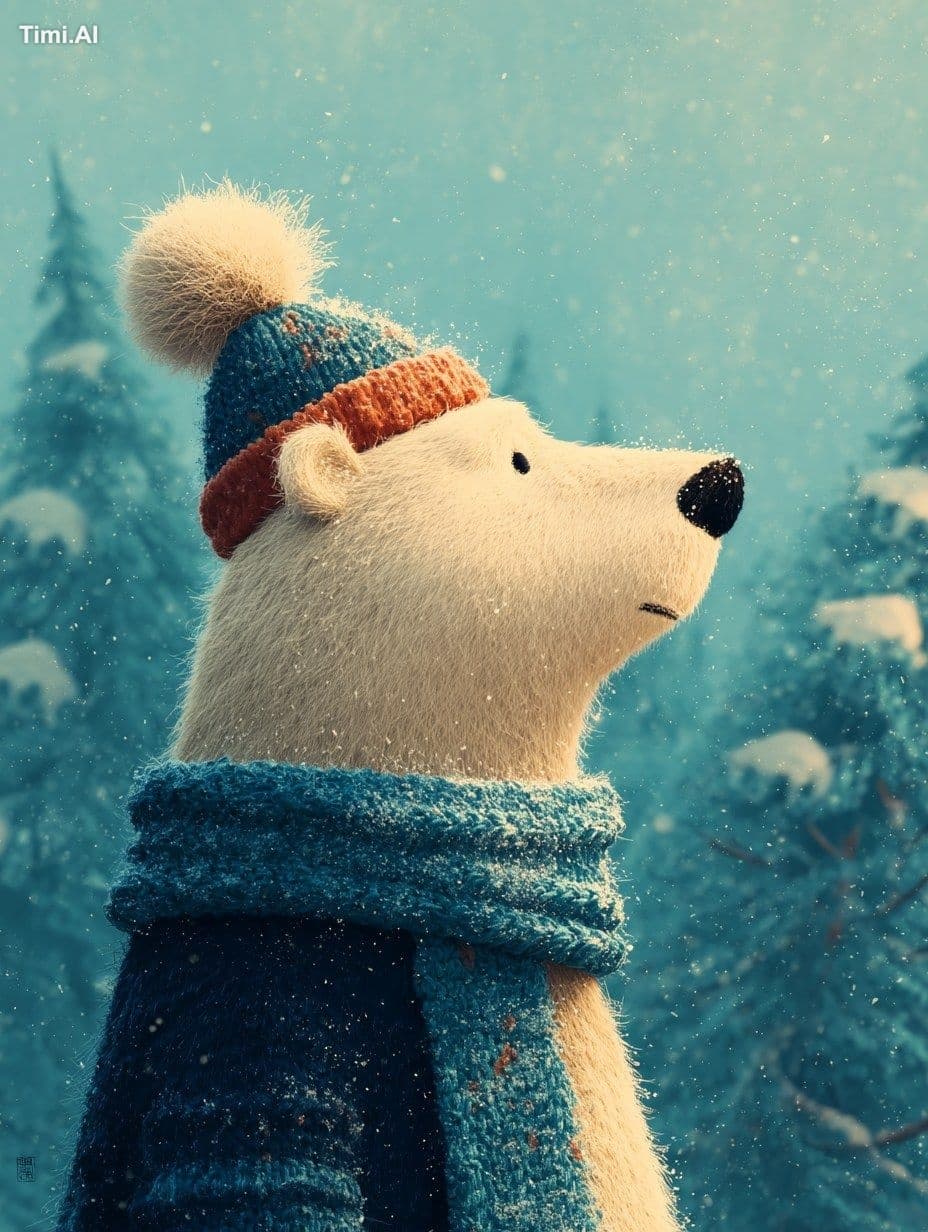 whimsical and heartwarming winter scenefeaturing a polar bea