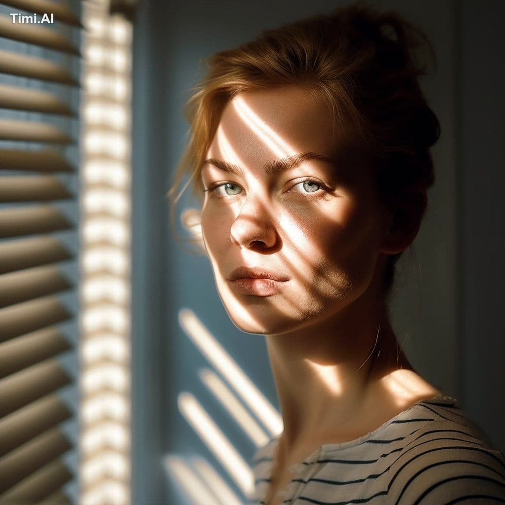 💬 "portrait of a beautiful woman with sunlight streaming th
