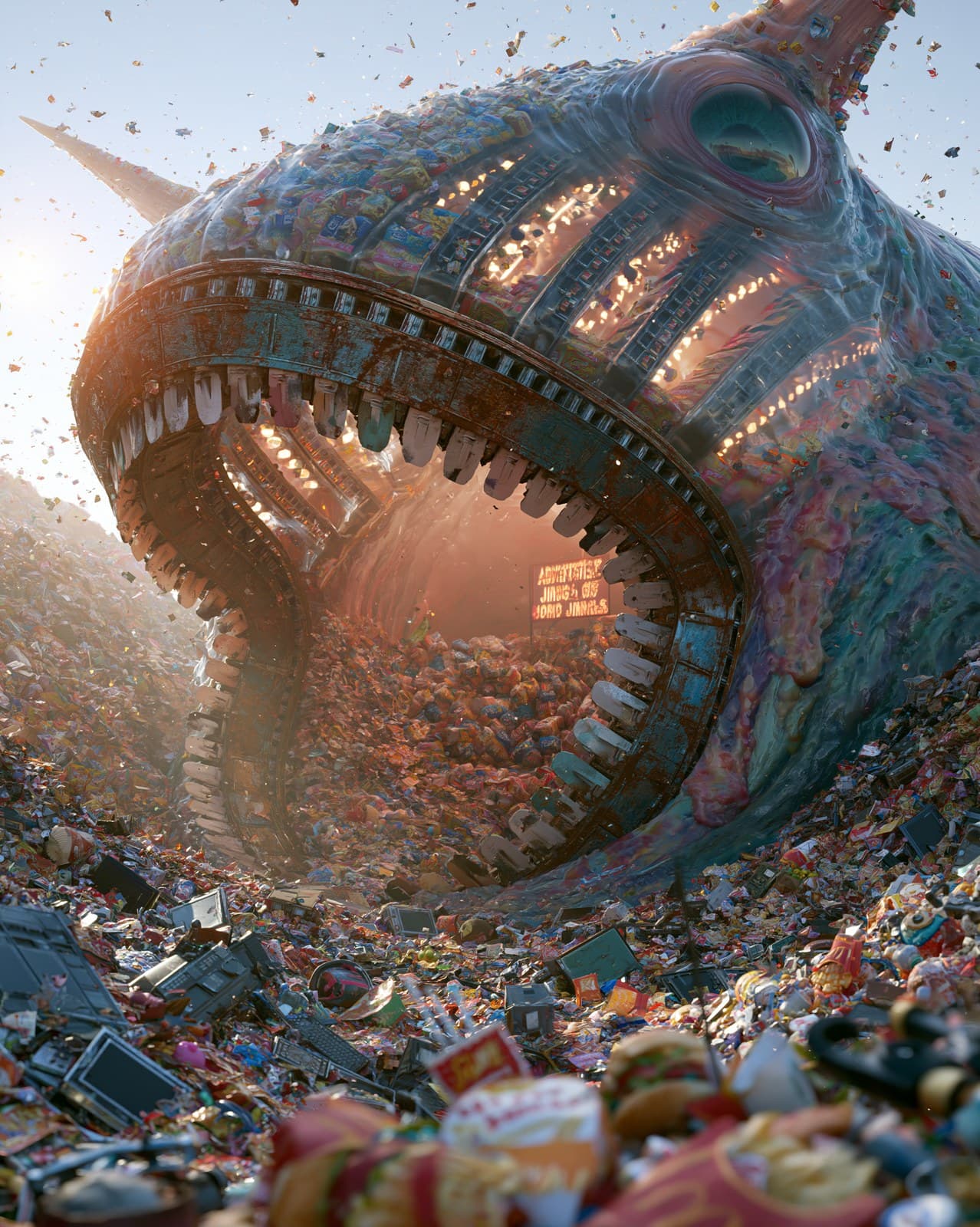 A massive, slug-like creature with conveyor belts running th