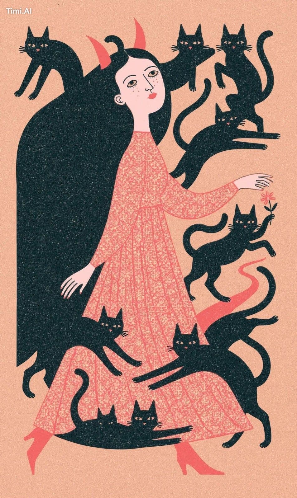 The Fool, Black Cat Waltz Tarot, whimsical gothic folk art t