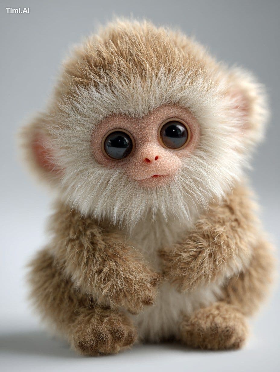 A fluffy, soft Japanese monkey with realistic fur and big, g