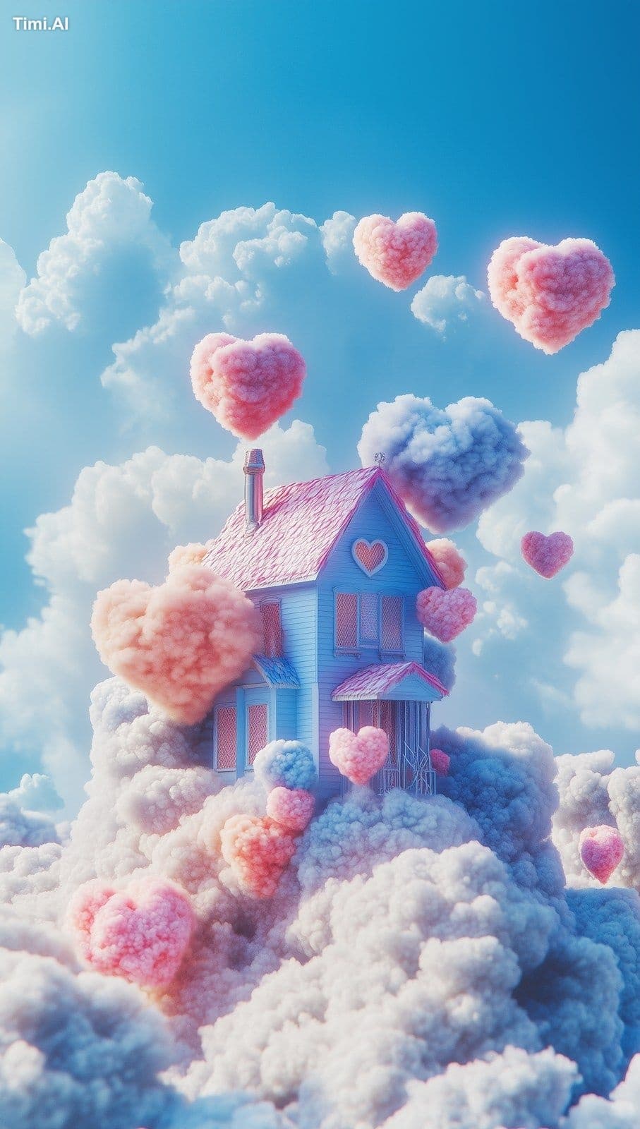 Medium format shot of A house made of colorful cotton candy 