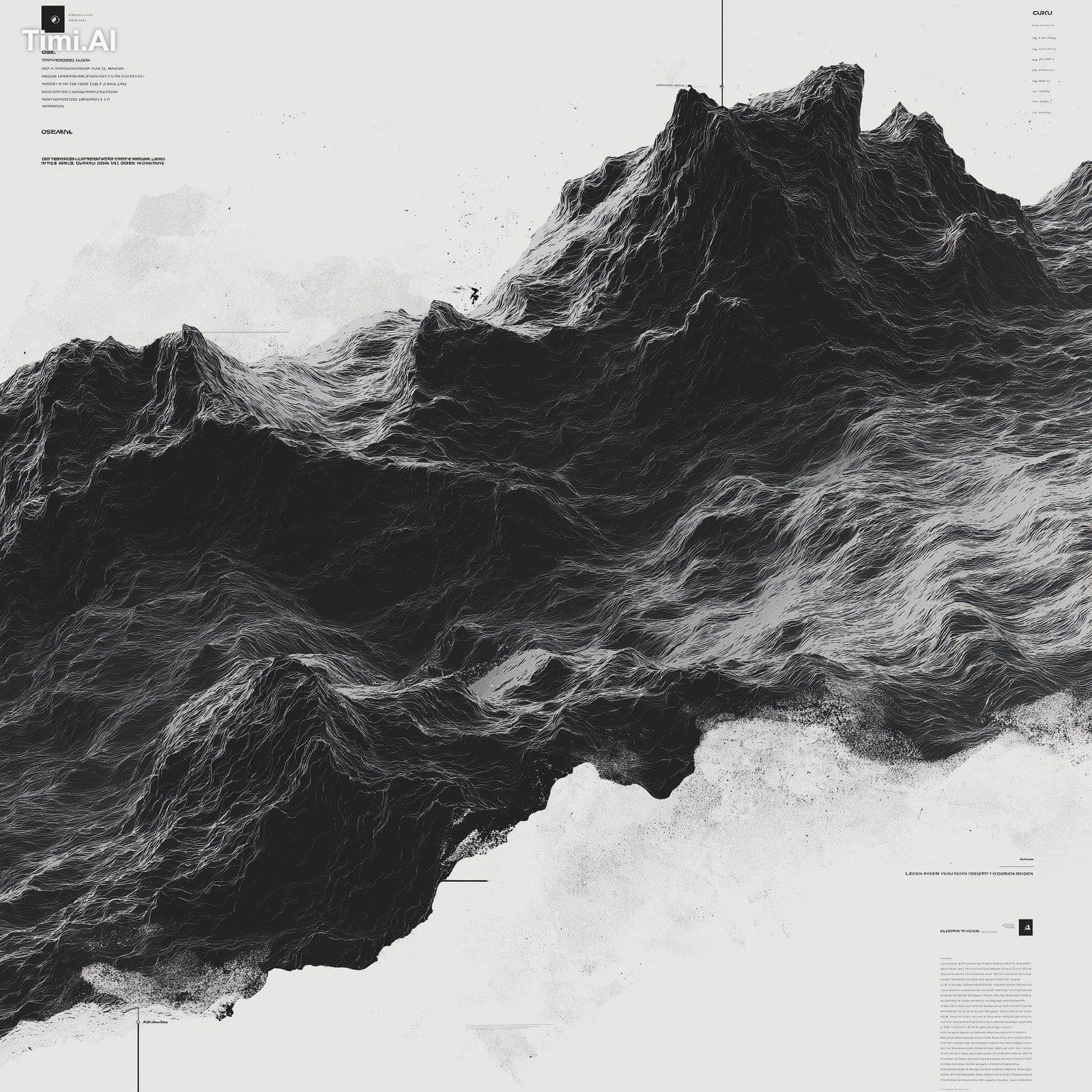 glitch poster, black and white, lines distorted into waves,