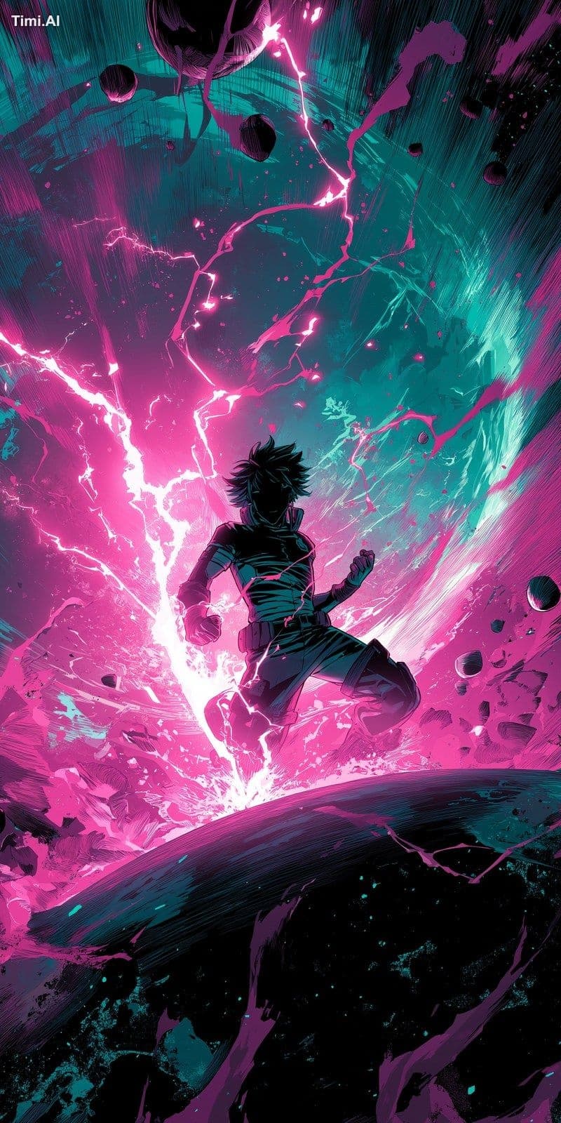 Anime style, vivid lighting, magenta and teal hues, high con