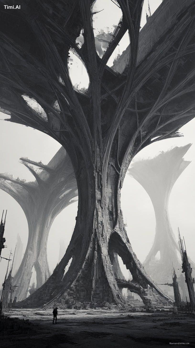 Huge elven tree , asymmetrical megastructures of unknown ori