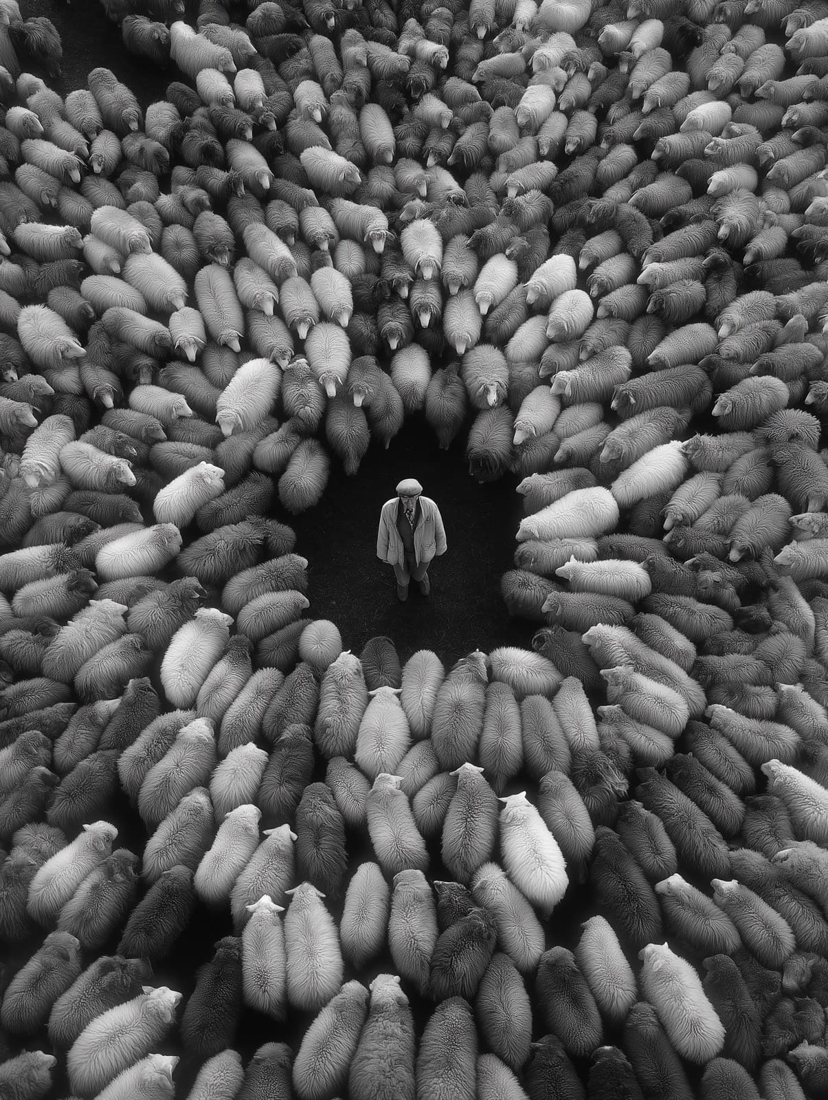 in the center of an endless circle, a black-and-white photog