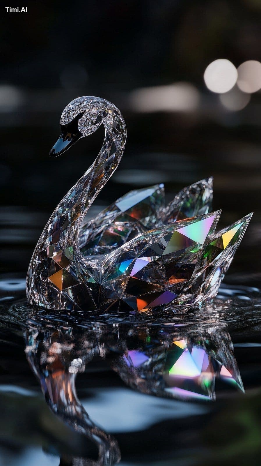 A breathtaking swan entirely sculpted from pure, faceted dia