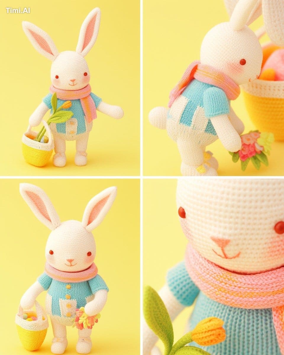 Amigurumi rabbit stop motion. Pixar style cuteness and expre