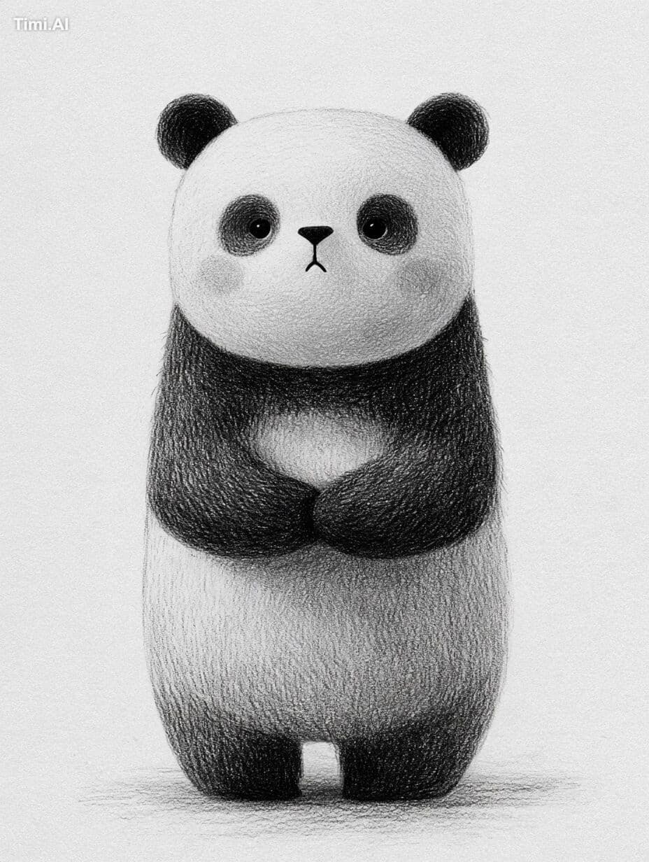 Panda character design: Body widest at bottom, narrowing upw