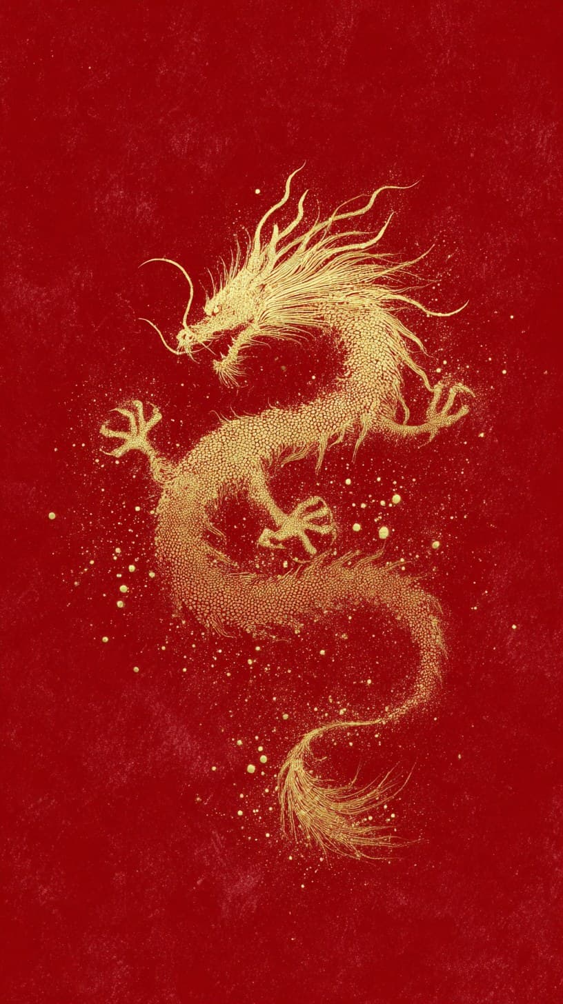 A golden dragon composed of light particles, with its hair a