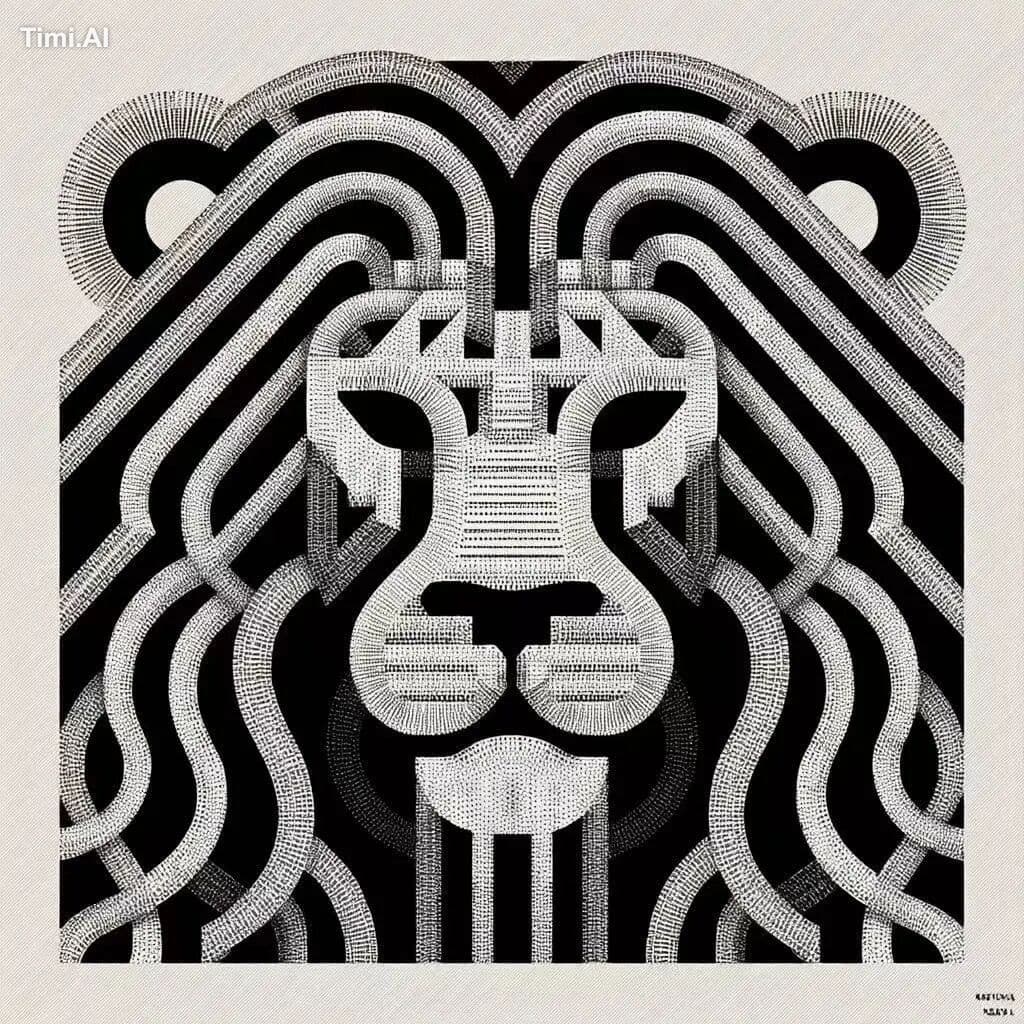 simplified graphic line art of a lion’s face, stylized as if