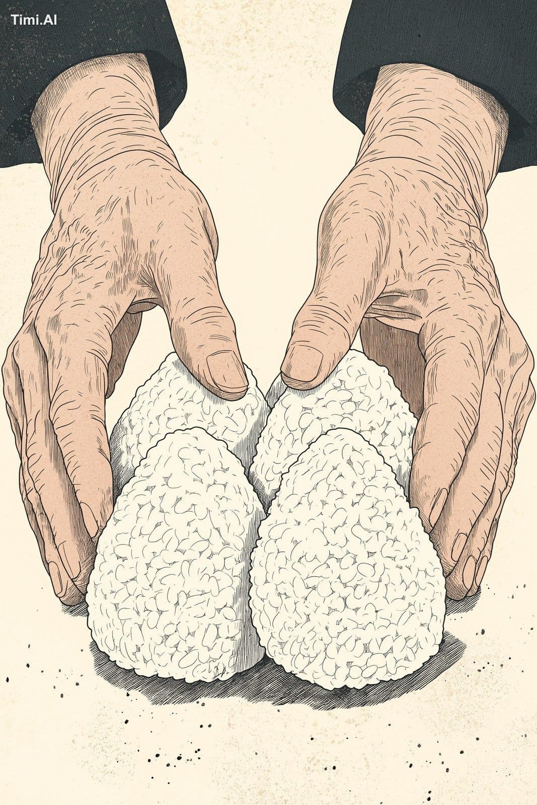 Editorial image of japanese rice balls - onigiri- with hands